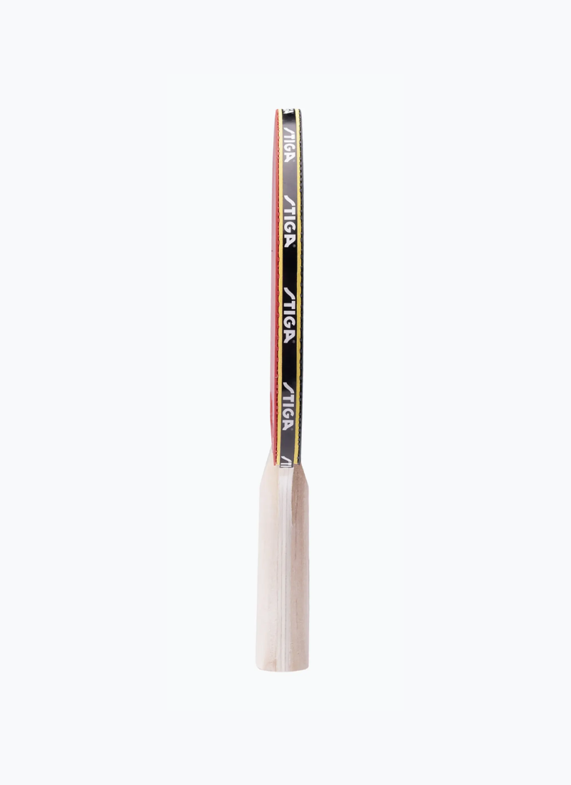 STIGA Hobby Clash table tennis racket profile view showing edge tape and wooden blade construction