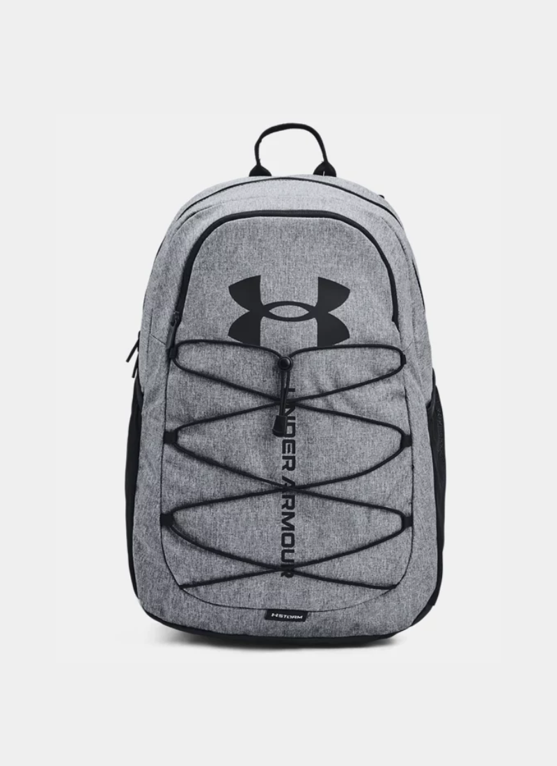 Gray backpack with Under Armour logo on a white background