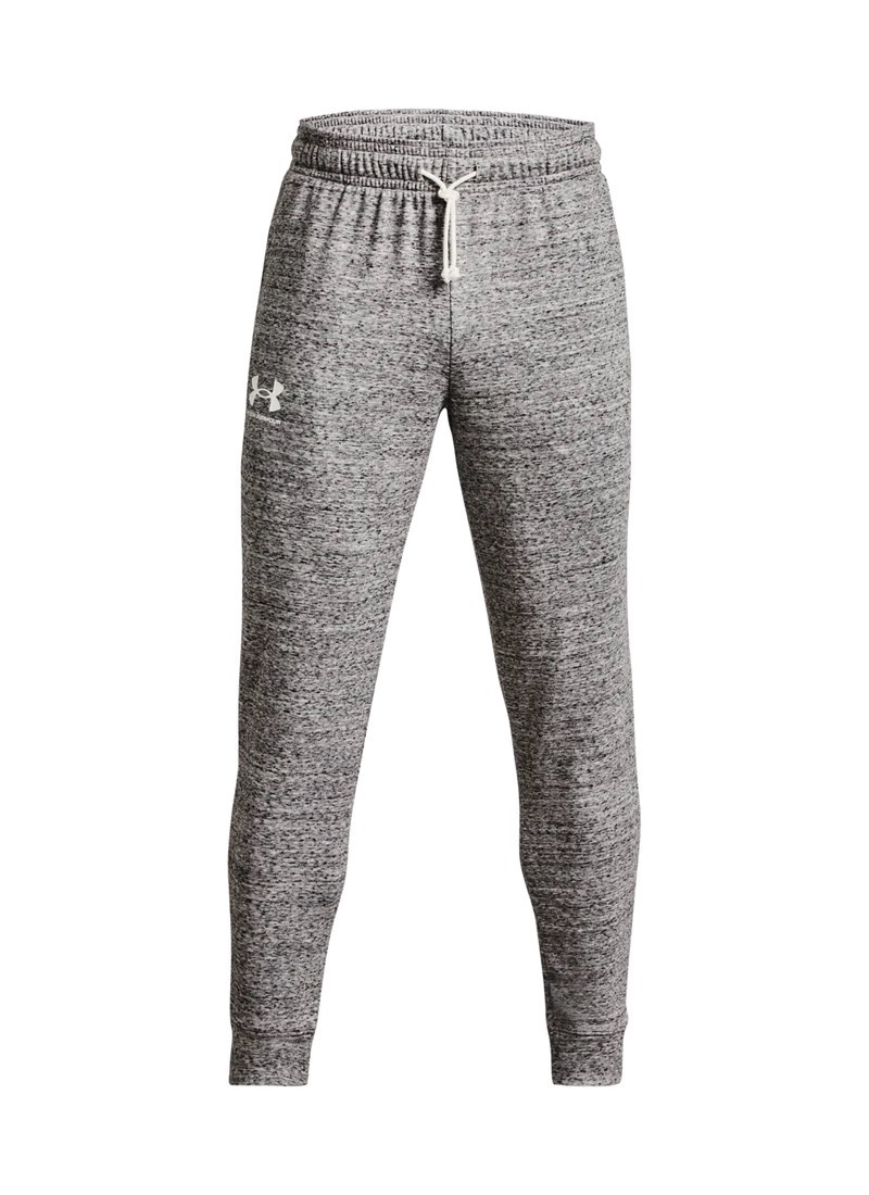 Gray jogger pants with Under Armour logo on a white background