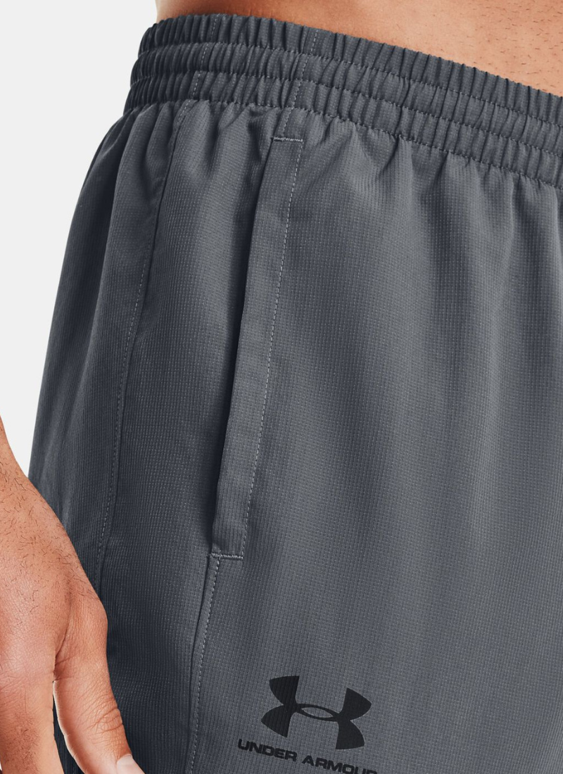 Close up of pocket opening of pair of gray Under armour pants
