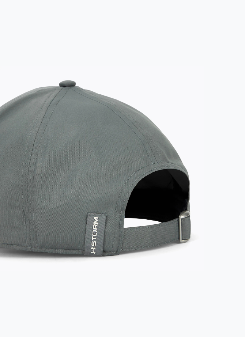 Back of a clay green cap with a brand logo on a white background