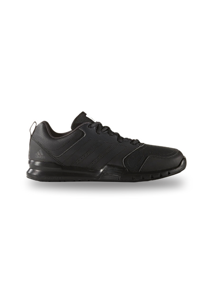 A pair of black Adidas Essential Star 3 Men Training Shoes with a stable forefoot and cloudfoam midsole, designed for men.