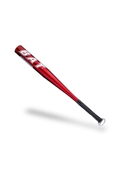 Red aluminium softball bat, 75 cm, with black rubber grip handle and silver end cap