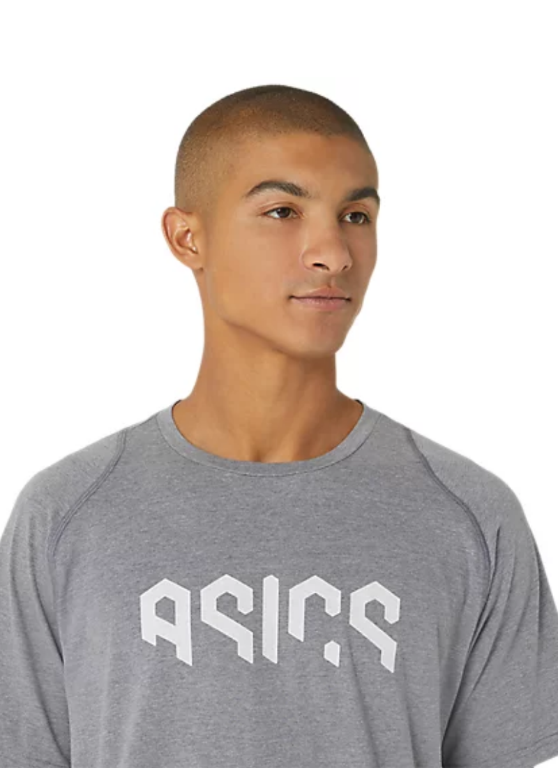Asics Hex Graphic Cotton Blend Tee - Metropolis Heather/Brilliant White