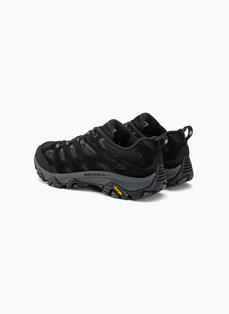 Rear angled view of the pair of Merrell Moab 3 Vent hiking shoes, focusing on the heel counters, pull tabs, and back outsole structure.