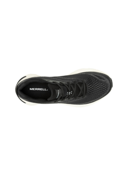Overhead shot of a Black Merrell running shoe on a white background