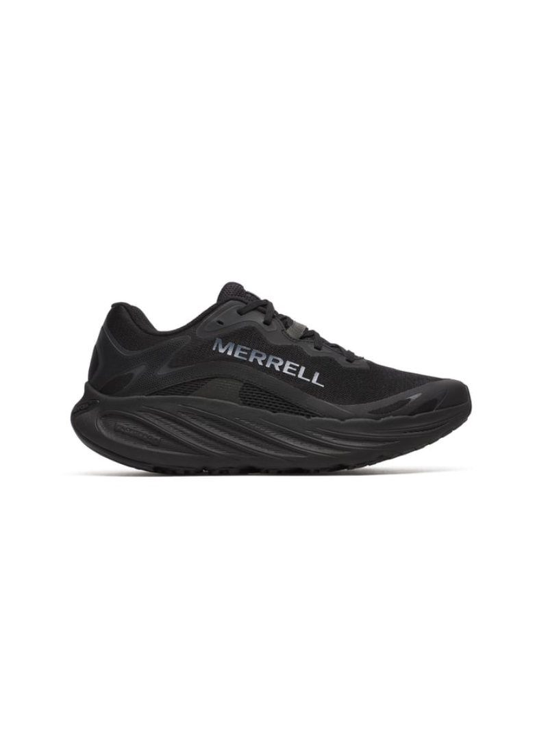 Merrell ProMorph men's trail running shoe in black, side profile view