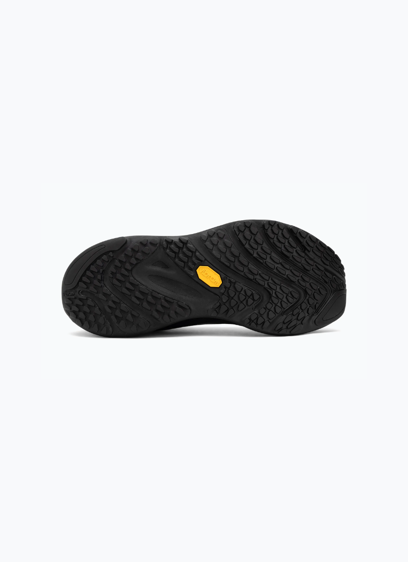 Bottom view of Merrell ProMorph men's trail running shoe outsole with Vibram lug pattern