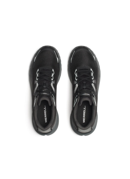 Black Merrell Men's Agility trail running shoes, top view, on white background