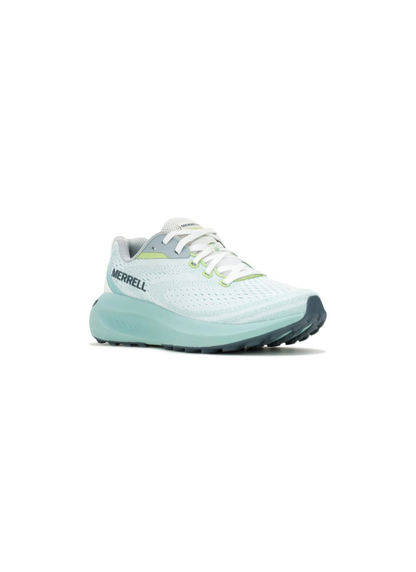 Merrell Morphlite Light blue running shoe with white sole on a white background