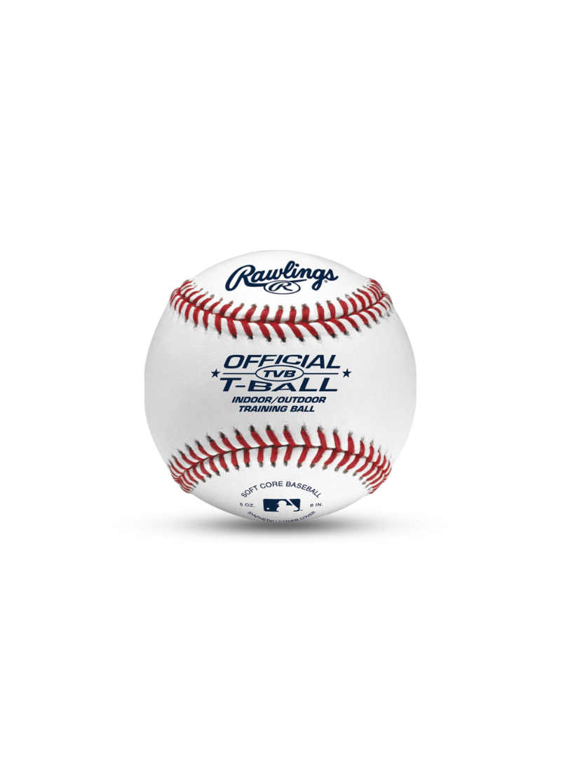 White baseball with red stitching on a white background, featuring Rawlings branding.