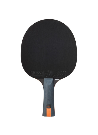 STIGA Vision 4-Star table tennis racket front view showing black rubber face with ITTF approval stamp and dark concave handle with orange stripe detail