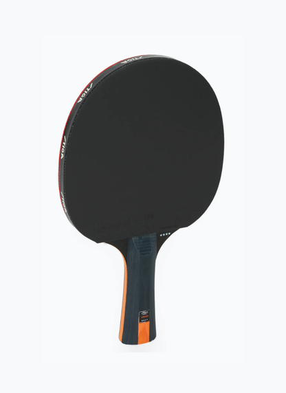 STIGA Vision 4-Star table tennis racket angled rear view showing black rubber face, red branded edge tape, and VISION model label on handle