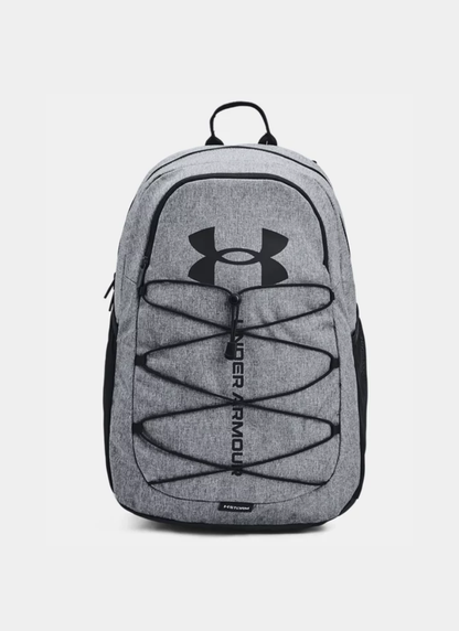 Gray backpack with Under Armour logo on a white background