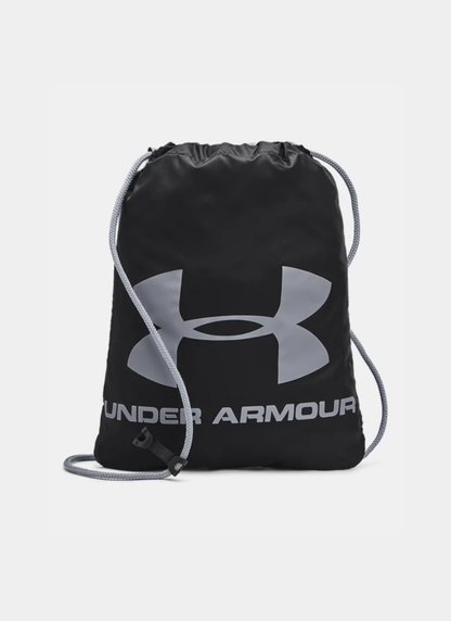 Black drawstring bag with Under Armour logo on a white background