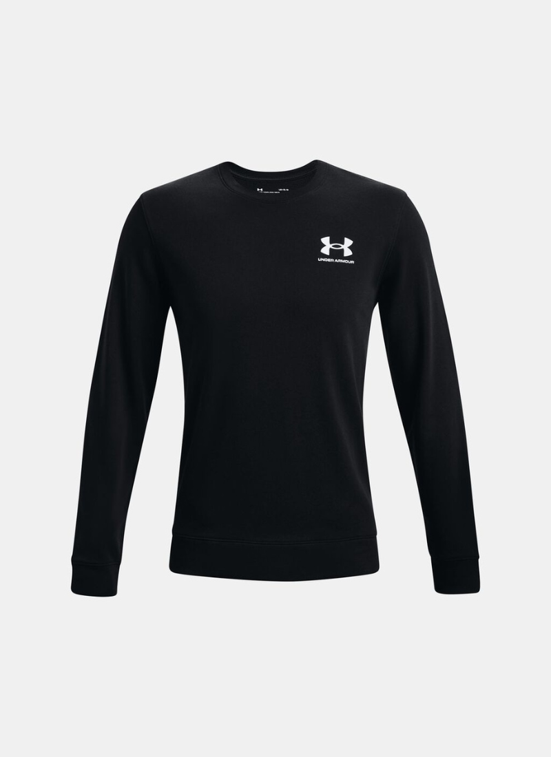 Black long-sleeve shirt with a white Under Armour logo on a light gray background