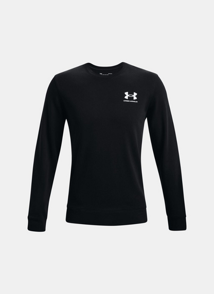 Black long-sleeve shirt with a white Under Armour logo on a light gray background