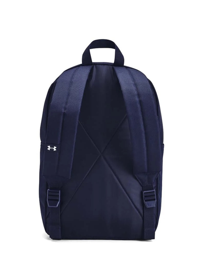 BAck view of Navy blue backpack with Under Armour logo on a white background