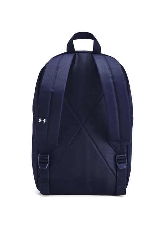 BAck view of Navy blue backpack with Under Armour logo on a white background