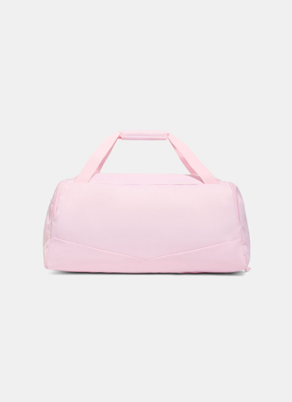 Back view of a Pink duffel bag with Under Armour logo on a white background