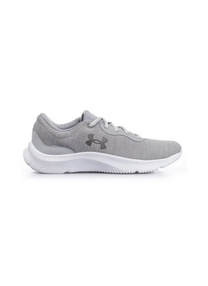 A pair of grey Under Armour Mojo 2 women's sneakers with a textured upper and a visible UA logo on the sole.