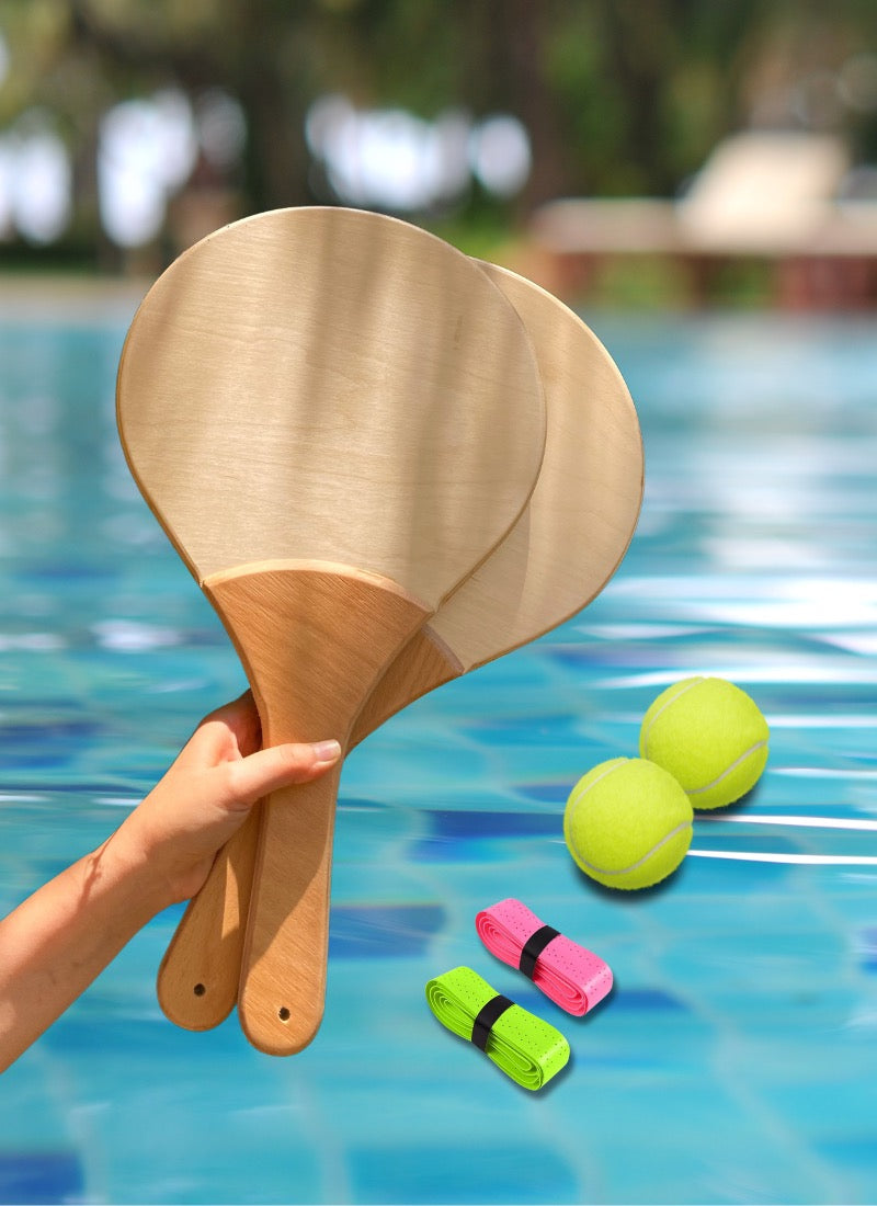 Set of 2 Wood Beach Palettes + 2 Tennis Balls + 2 Overgrips